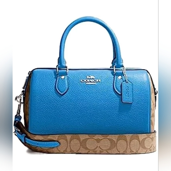 💙🔹️Coach 🔹️Leather & Signature Canvas Rowan Satchel (Khaki/Racer Blue) - Picture 6 of 6